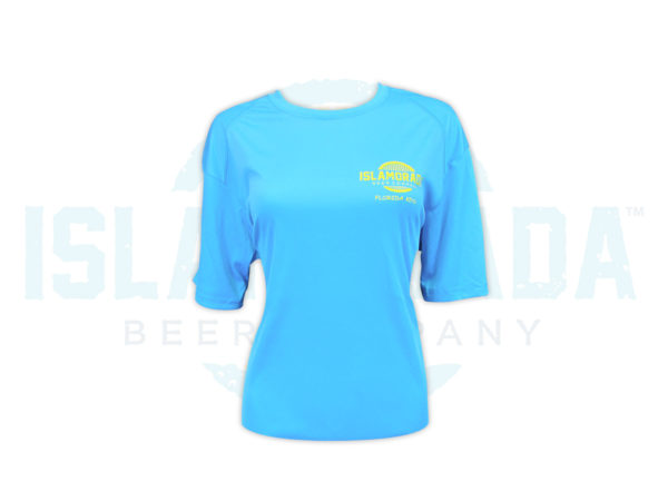 electric-blue-short-sleeve-polyester-shirt-woman-front